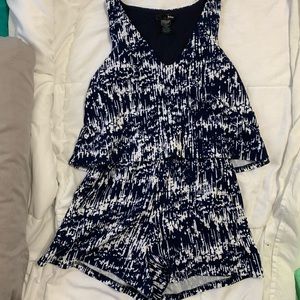 AQUA blue and white romper